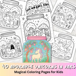 Bold and easy coloring Pages, Unicorn Jar Coloring Book, Cute Relaxing Activity Book for Adults and Kids