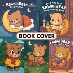 Cozy Routine Kawaii Bear Coloring Book for Kids, 200 Bold & Easy Pages, 8.5x8.5'' Instant Digital Download