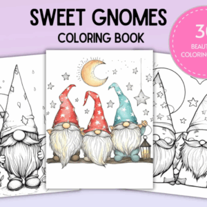 Sweet Gnomes Coloring Page - 30 Adorable Pages - Instant Download
