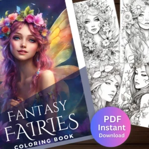 Fairy Coloring Book, Fantasy Fairies Beautiful Coloring Book, Digital Download
