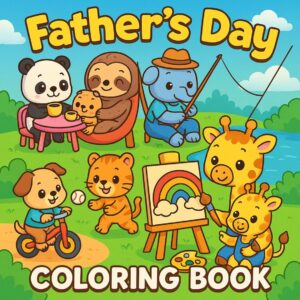 Father’s Day Coloring Book for Kids and Adults , Kawaii Animal, Gift for Dad